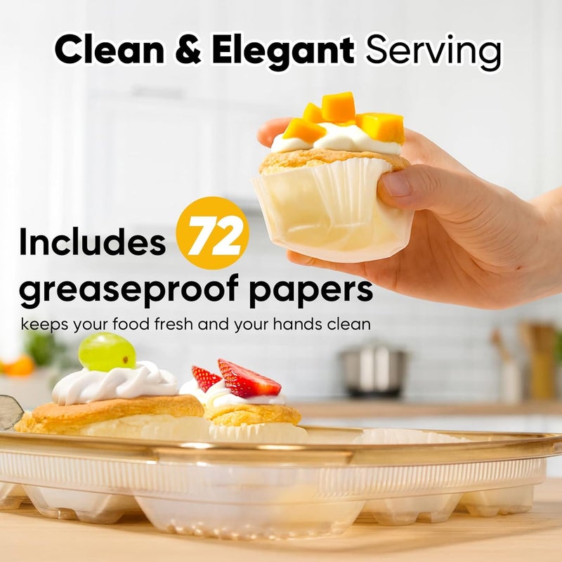 77L 72 Eggs Clear Deviled Egg Tray with Lid – Gold Plastic Party Serving Tray with Greaseproof Paper for Deviled Eggs, Sushi & Desserts - Image 2